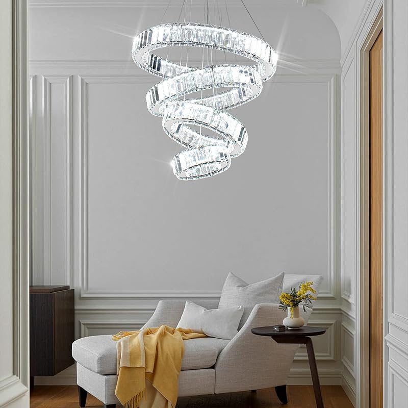 Candelabro LED de Cristal 4 Anillos para Comedor Dormitorio