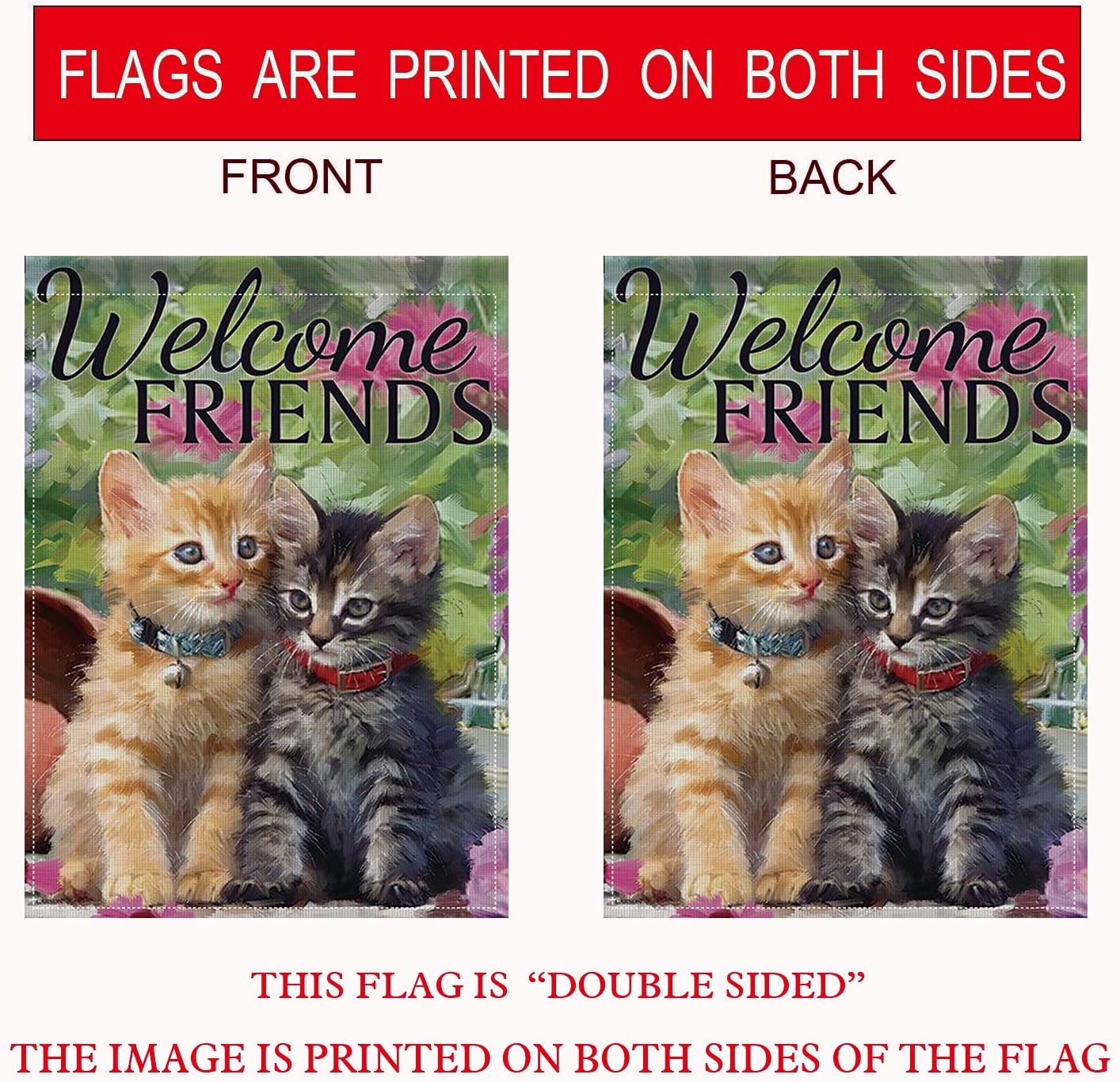 Bandera jardín 12.5x18pulg welcome cat arpillera