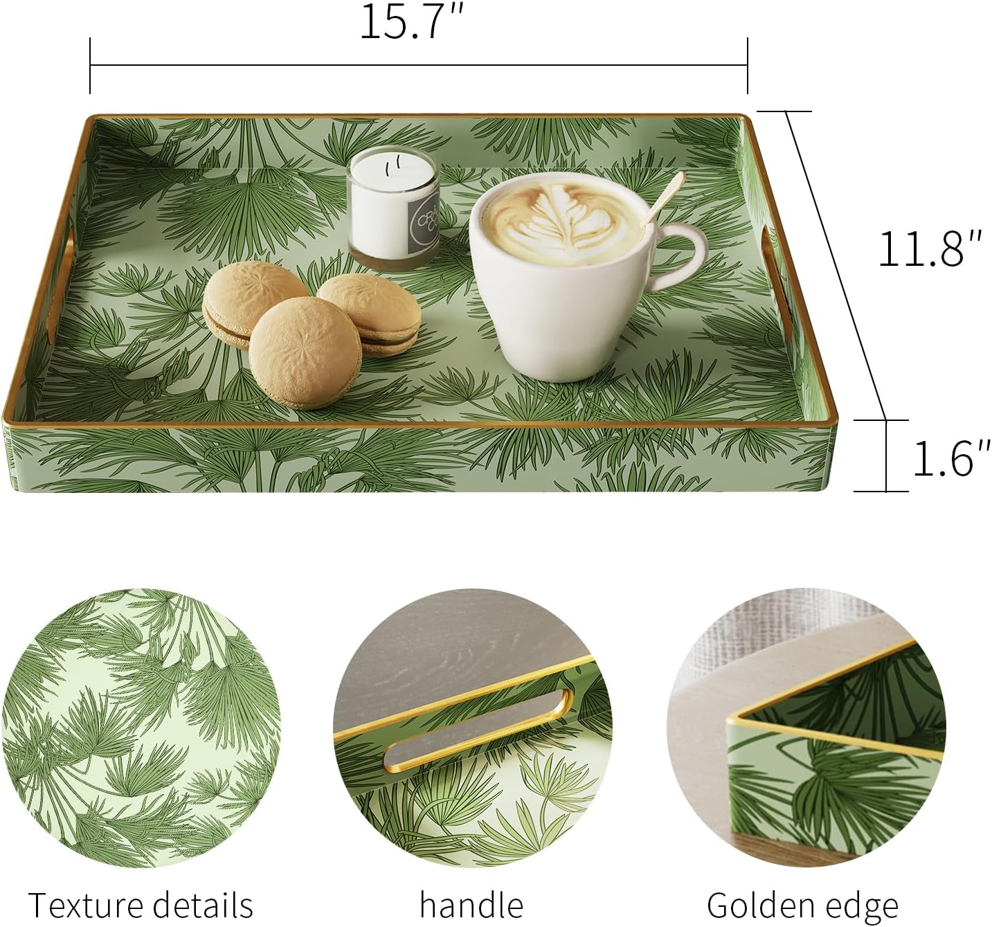 Bandeja plástico decorativa hojas verdes para café y fiesta