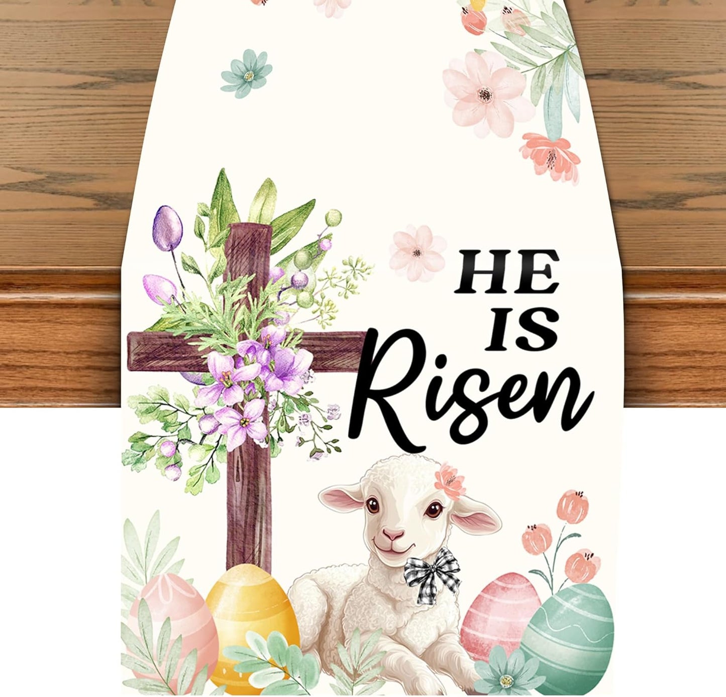 Camino mesa Pascua cristiano He is Risen 13x72pulg