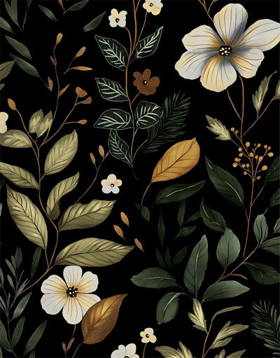 Papel tapiz vintage floral autoadhesivo impermeable color negro