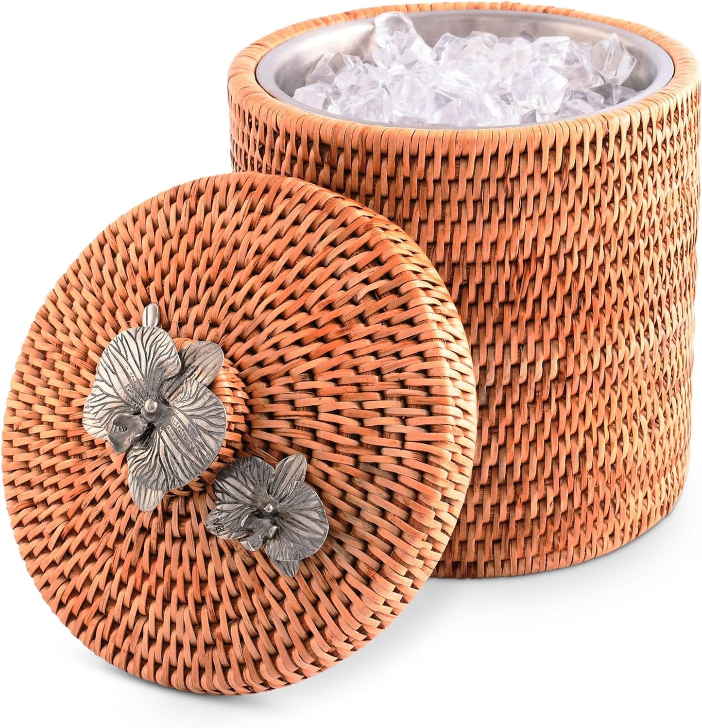 Cubo hielo mimbre pomo orquídea 8pulg decoración