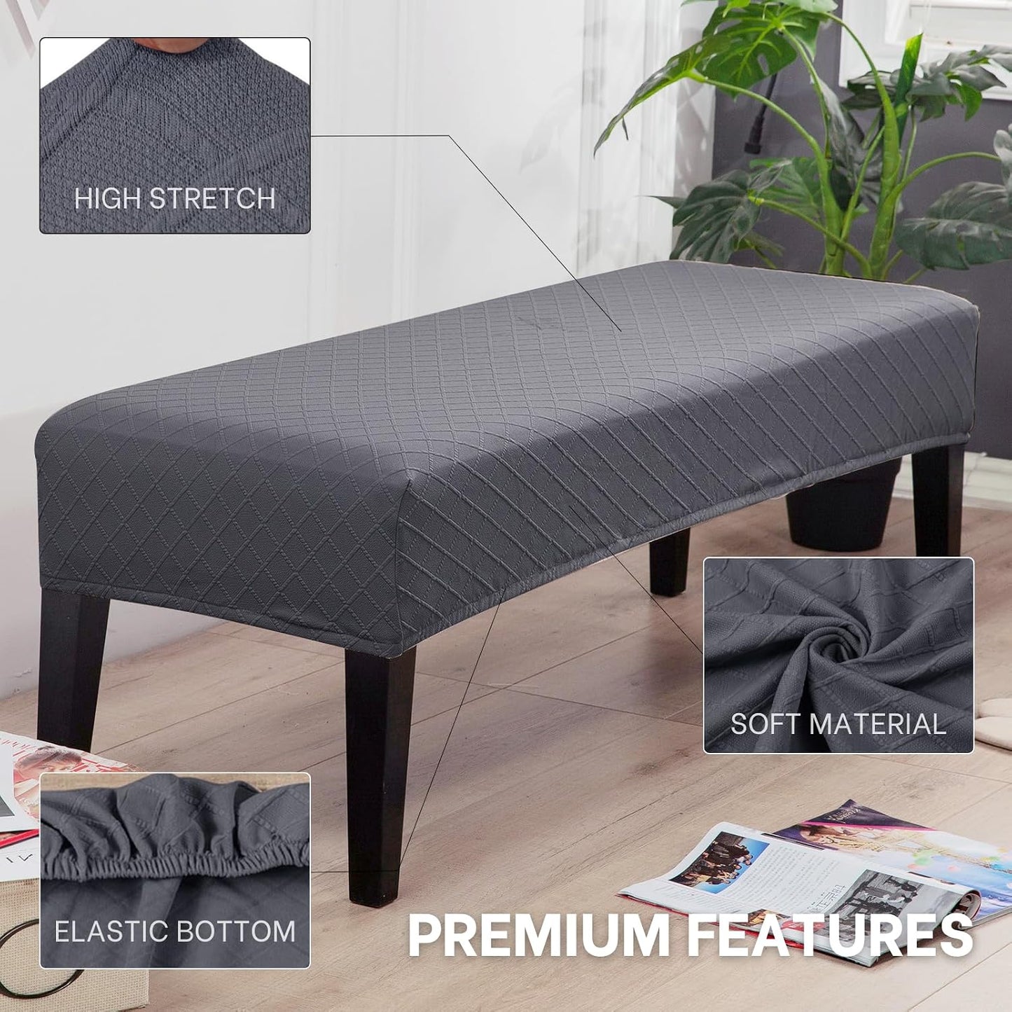 Funda elástica para banco comedor lavable gris