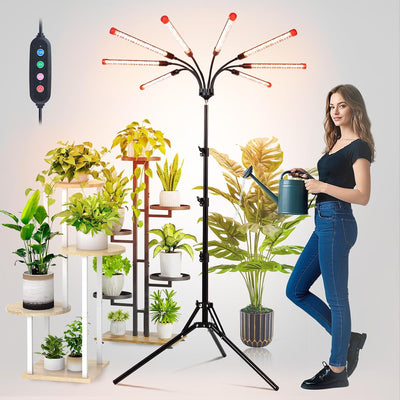 Luz LED crecimiento plantas 72W 8 cabezales espectro completo