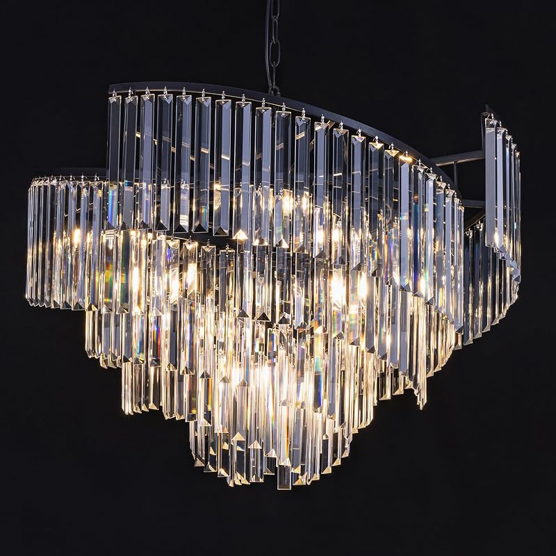 Candelabro cristal negro 9 luces diseño espiral sala de