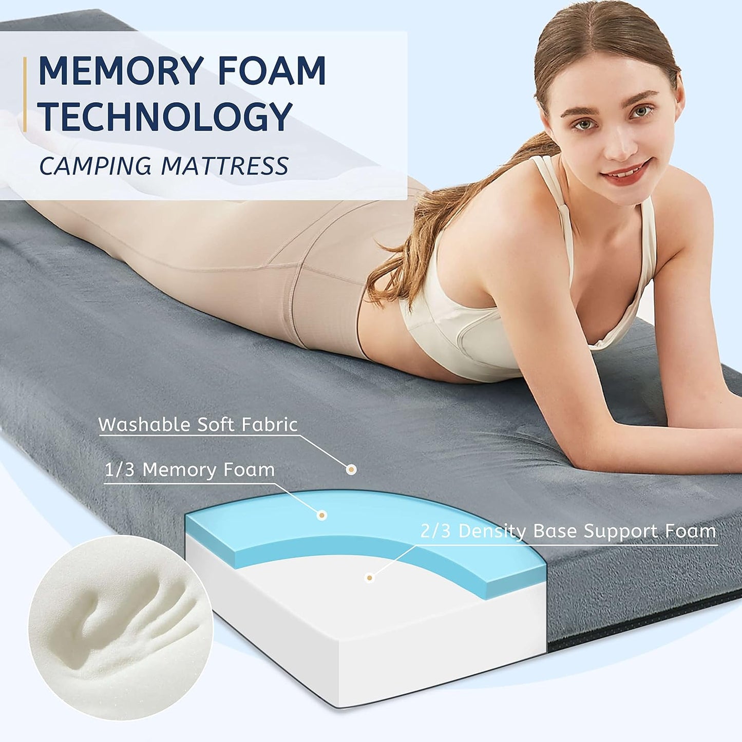Colchón espuma memory para camping adultos plegable