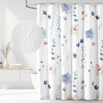 Cortina baño 72x72pulg texturizada 3D con flores azules y rosas