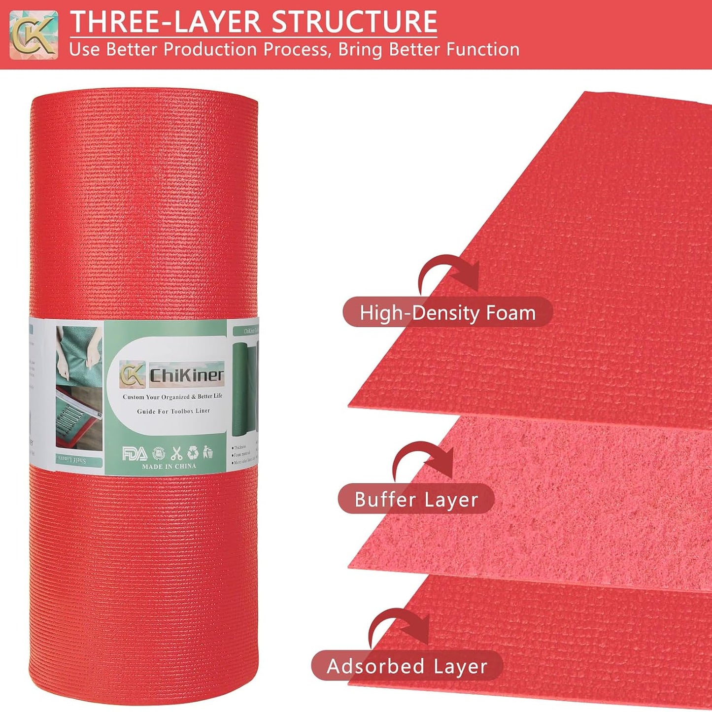 Forro espuma caja herramientas 16x6pulg 3mm rojo