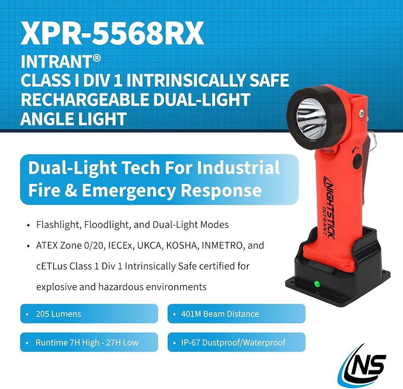 Linterna recargable doble luz intrínsecamente segura roja