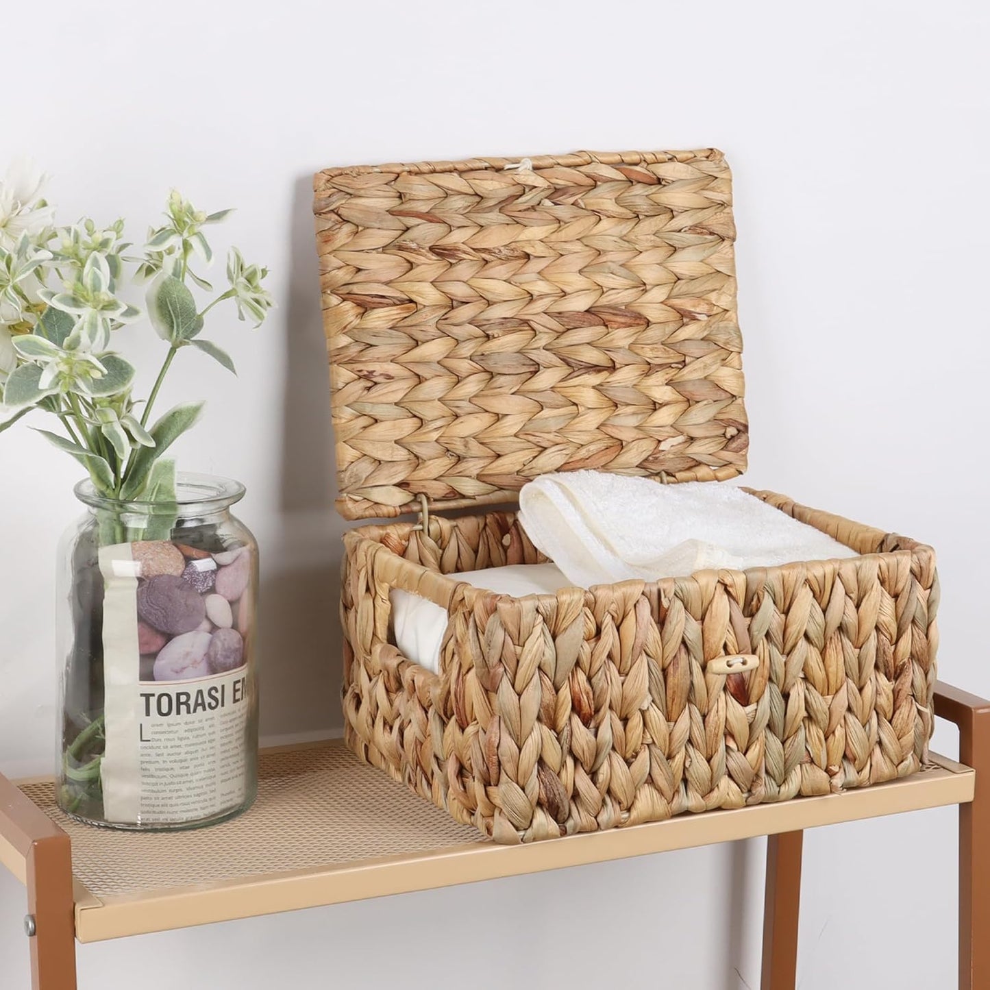 Cestas mimbre con tapa asas integradas decoración hogar