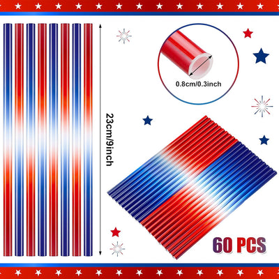 60 Popotes Patrióticos 9pulg 4 de Julio Reutilizables