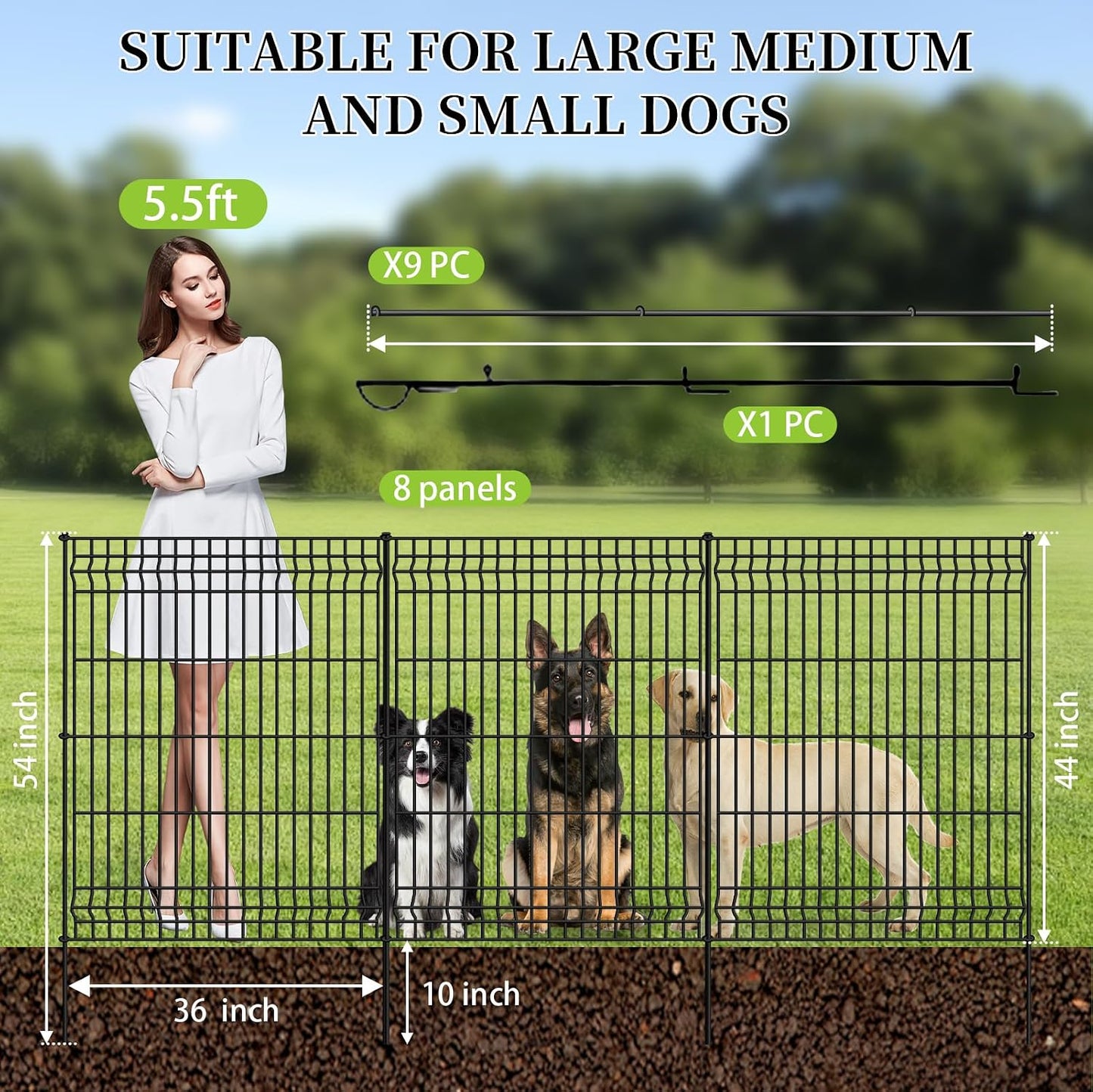 Valla decorativa para perros 44x288pulg metal con puerta