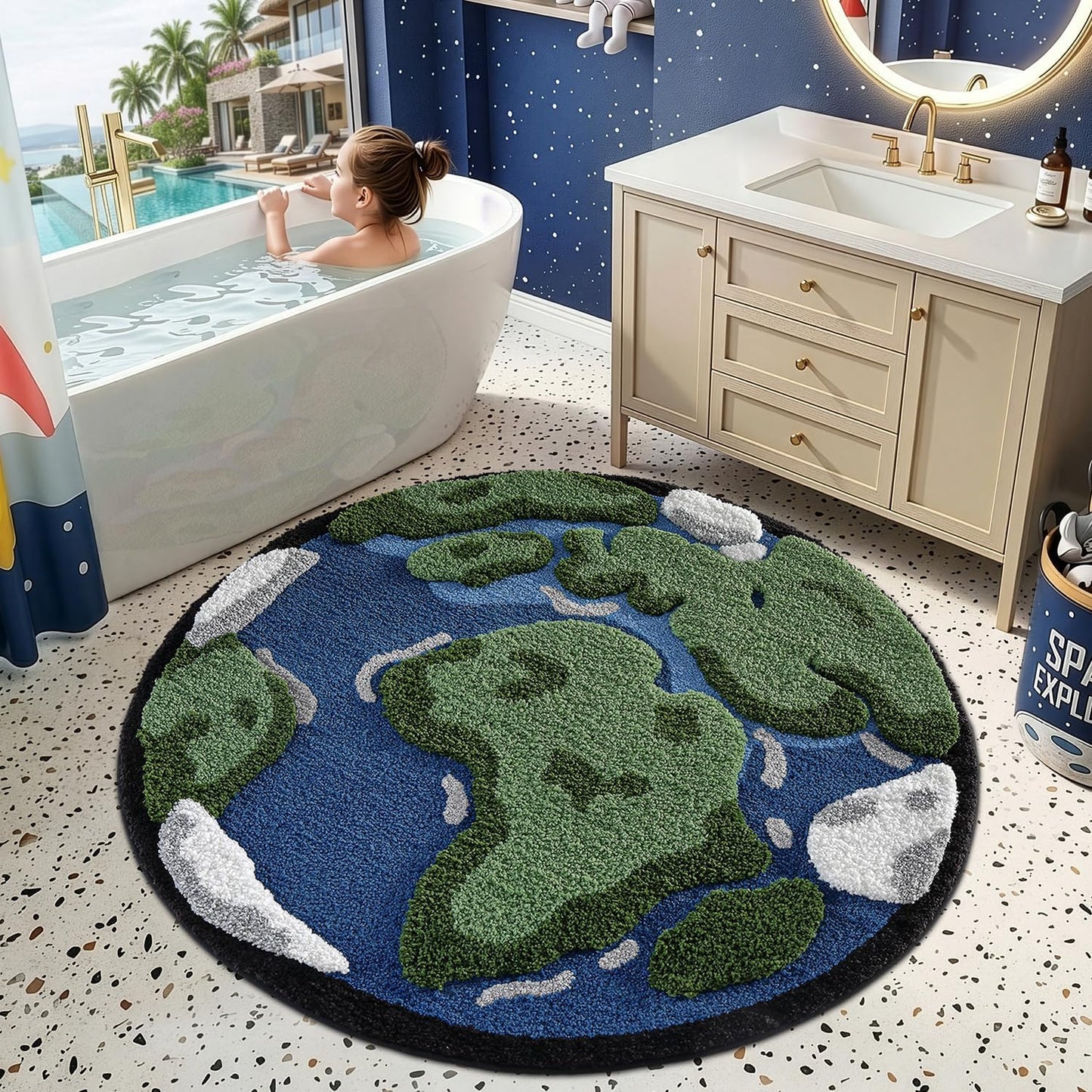 Alfombra baño redonda antiderrap microfibra ultrasuave