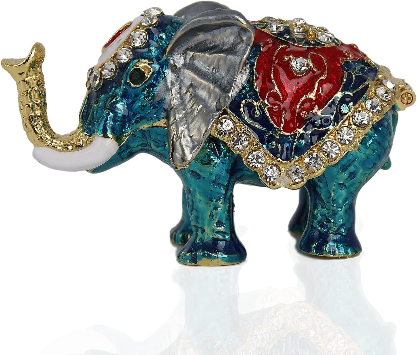 Caja baratija elefante azul con bisagras pintada a mano