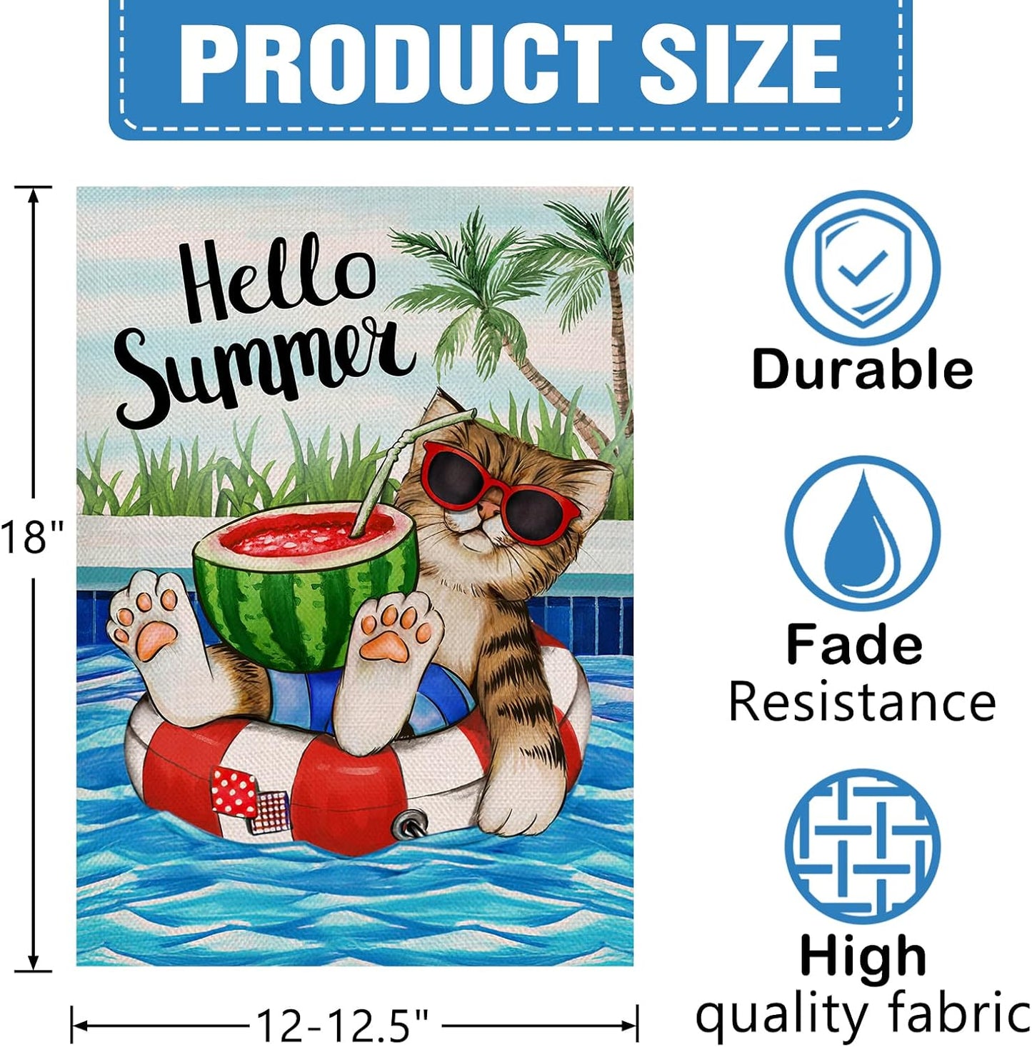 Bandera jardín gato sandía hello summer 12x18pulg