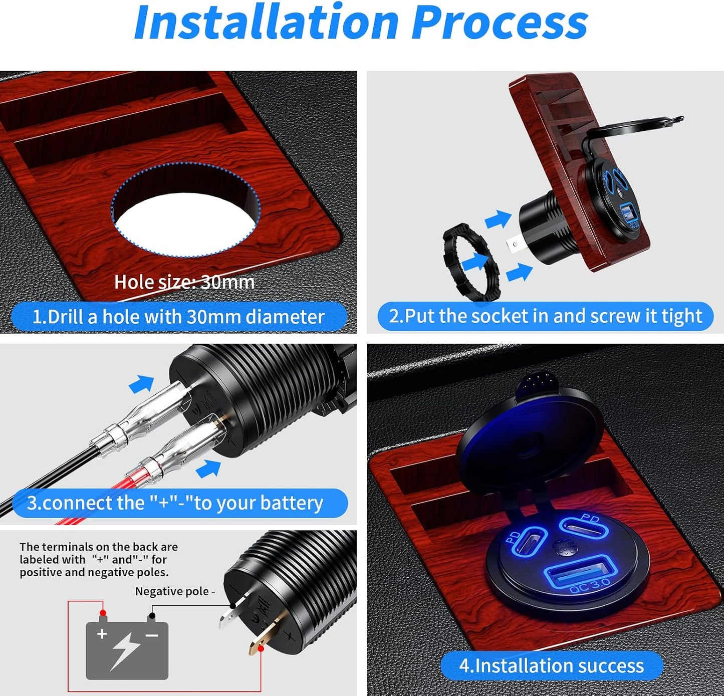 Cargador USB coche PD3.0 QC3.0 2 Pzas con interruptor