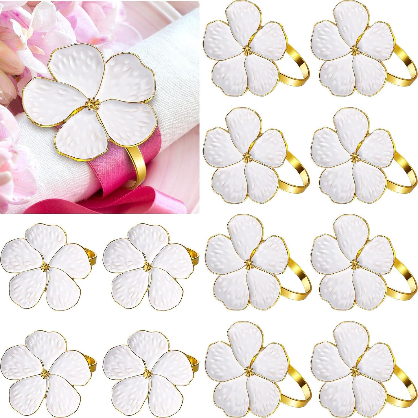 Set 100 servilleteros florales tela dorada uso diario