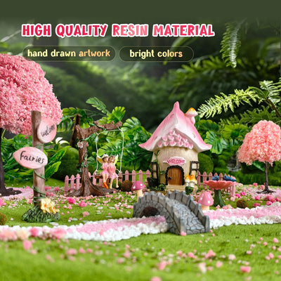 Kit hadas resina rosa letrero pájaros valla jardín