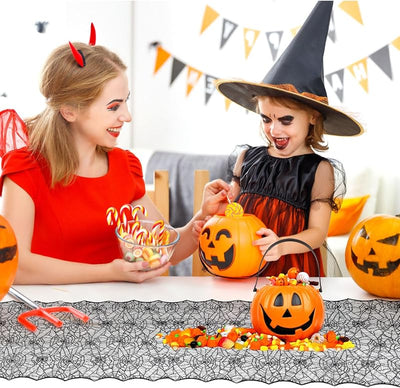 Camino mesa halloween encaje negro gótico 18x72pulg