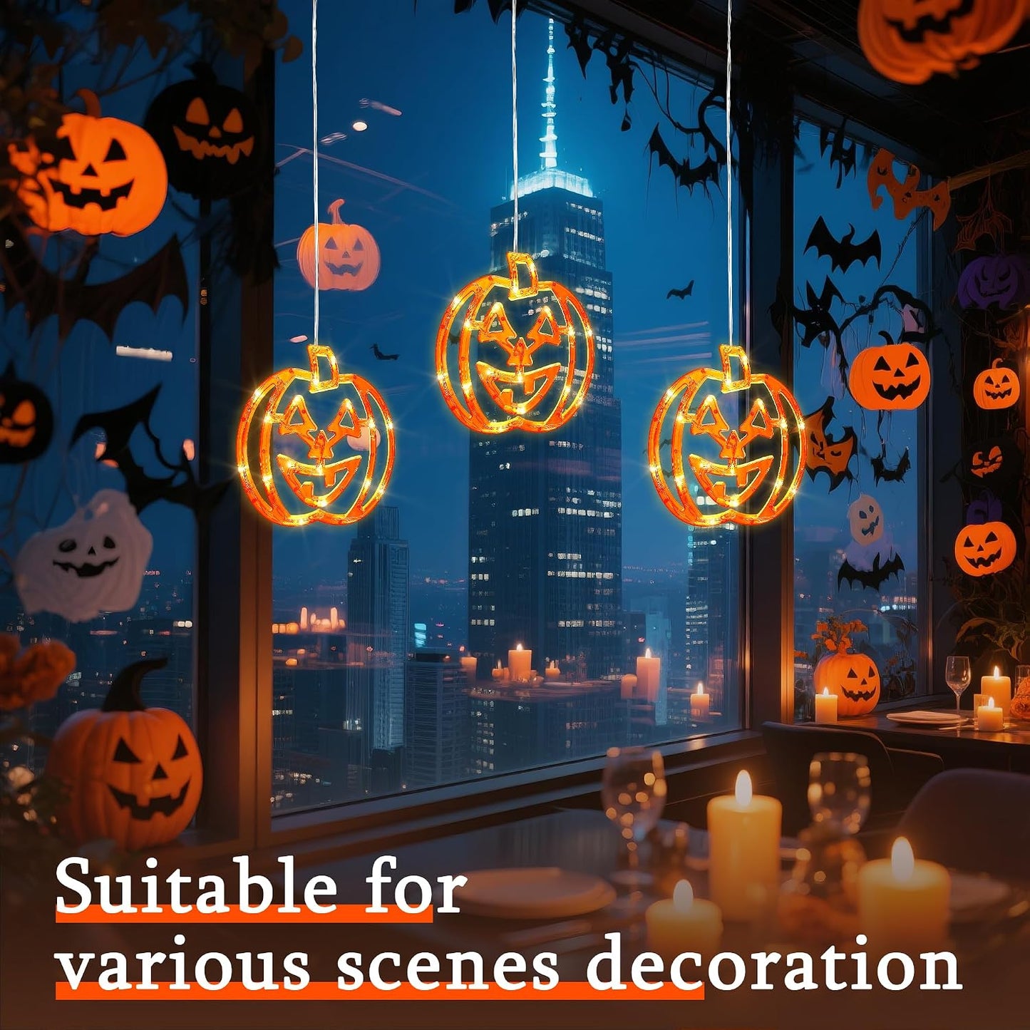 Luces calabaza 6ft 48LED USB impermeable 8 modos naranja