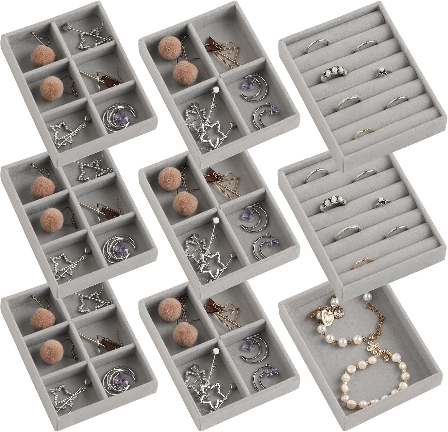 Organiz. joyas terciopelo apilable 9 pzas gris