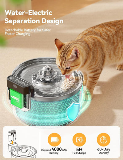 Fuente agua gatos acero inox 3.5l filtro XL batería 4000mah