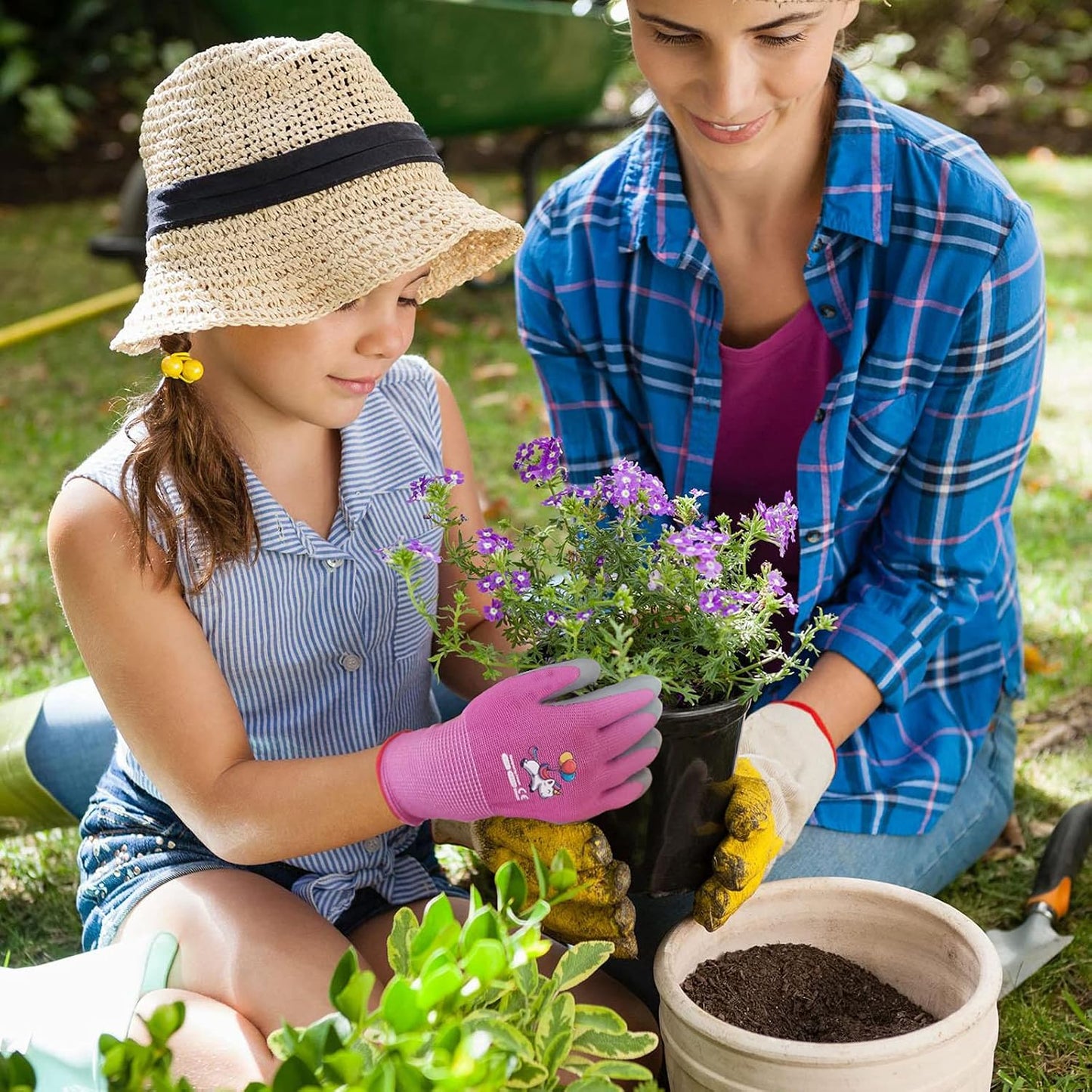 Guantes jardinería niños 5-7 años suaves amarillos 3 pares