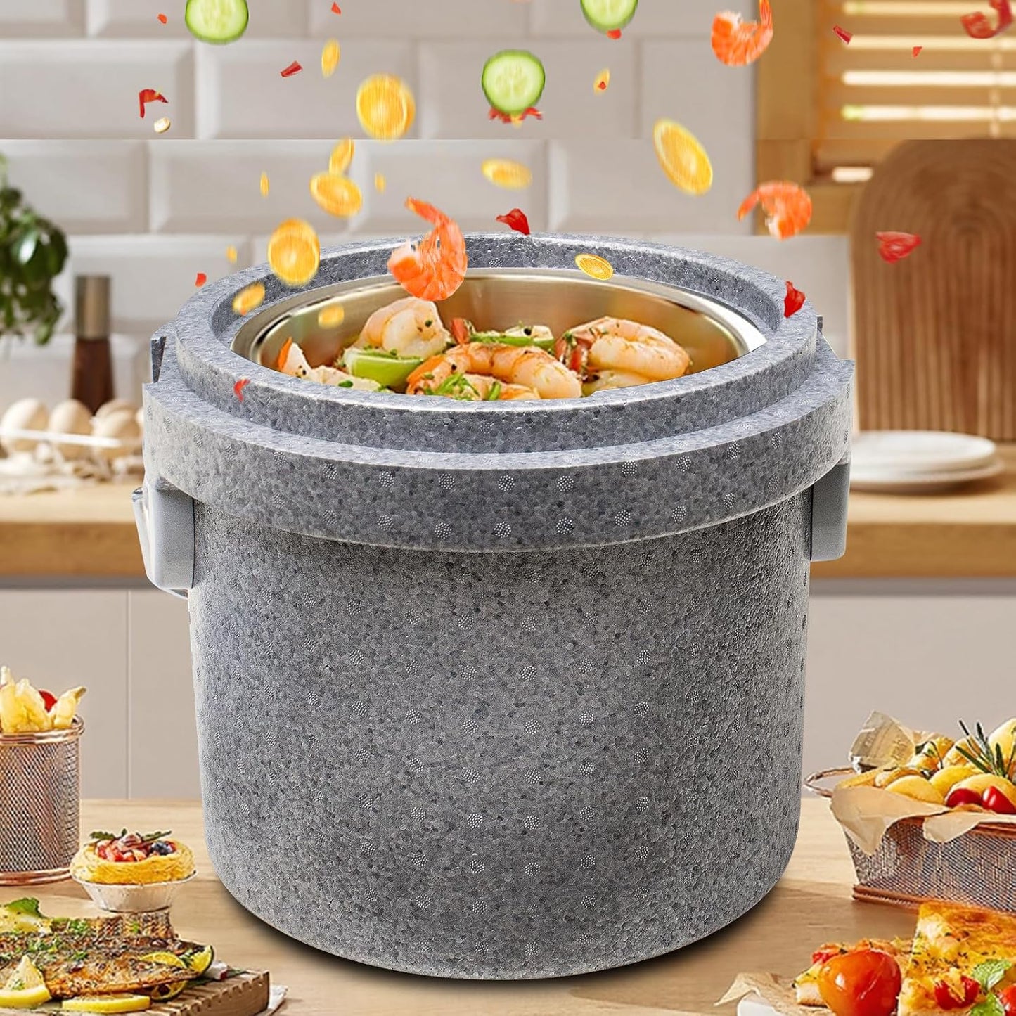 Contenedor sopa aislado EPP con cubo acero inox apilable