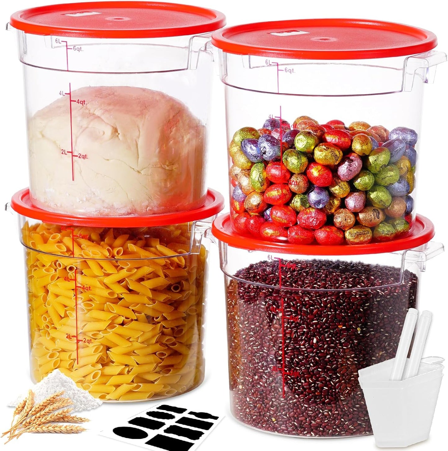 Recipientes redondos NSF 6qt con tapas 4uds resistente frío