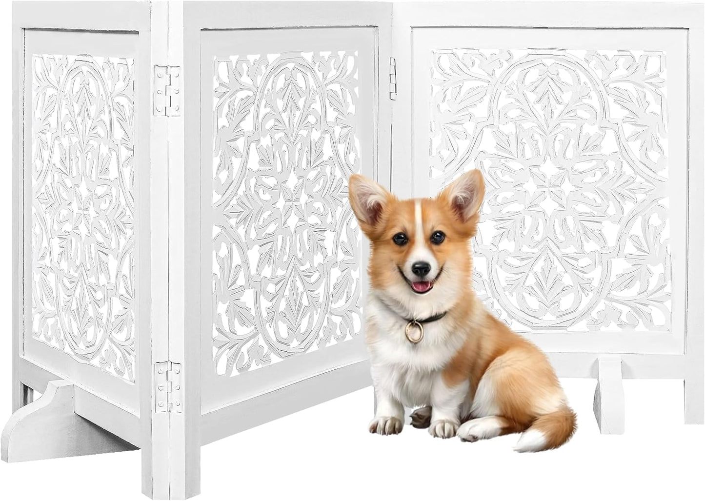 Puerta decorativa perros 3 paneles 60x24pulg blanco antiguo