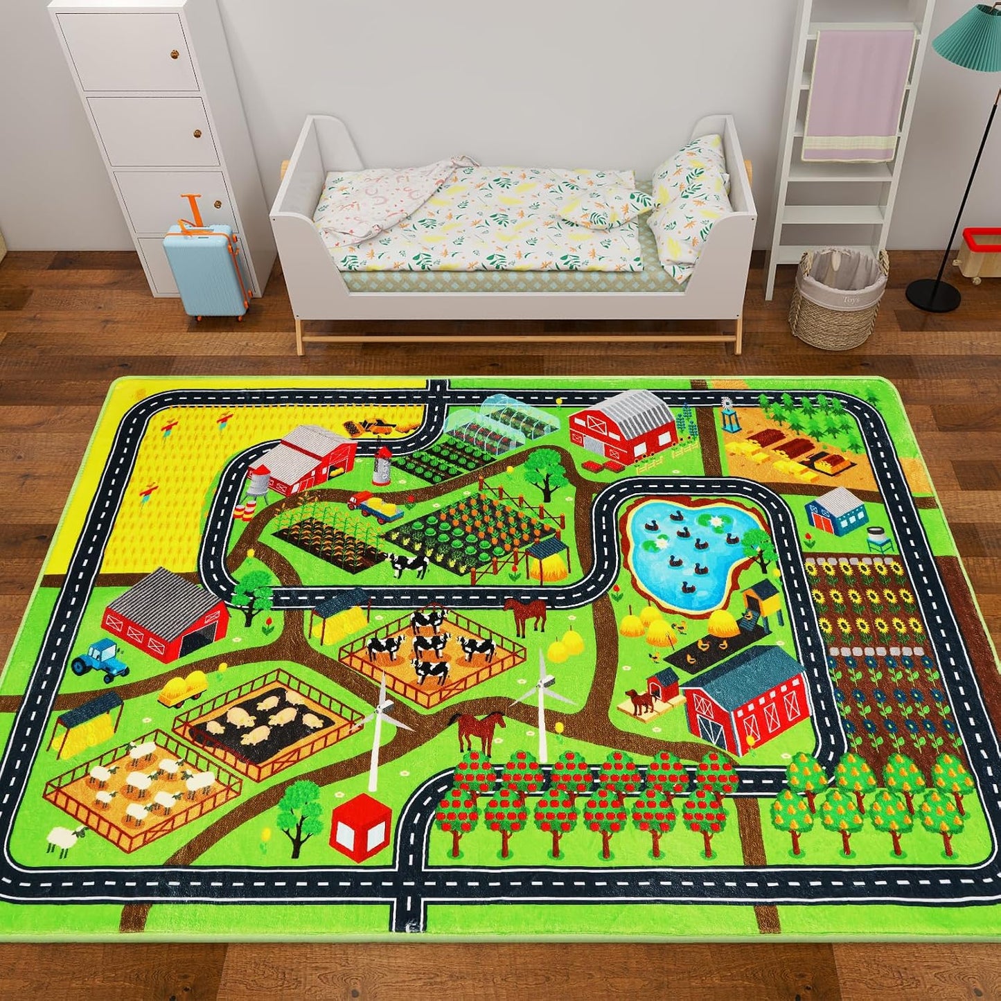 Tapete set niños 3x5ft antiderrap lavable con mapa aldea