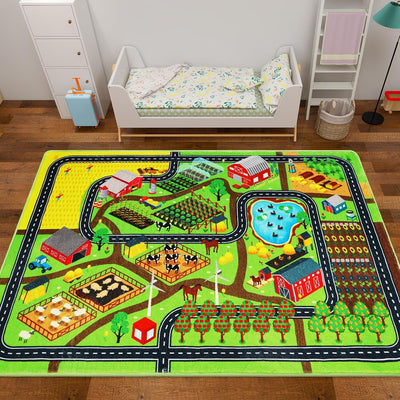 Tapete set niños 3x5ft antiderrap lavable con mapa aldea