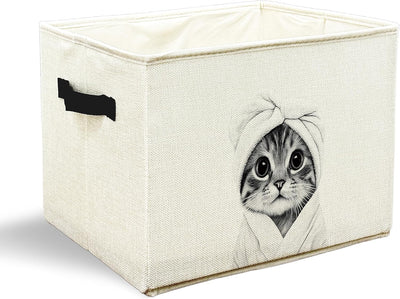 Cesta almacenamiento baño gatos con asa decorativa