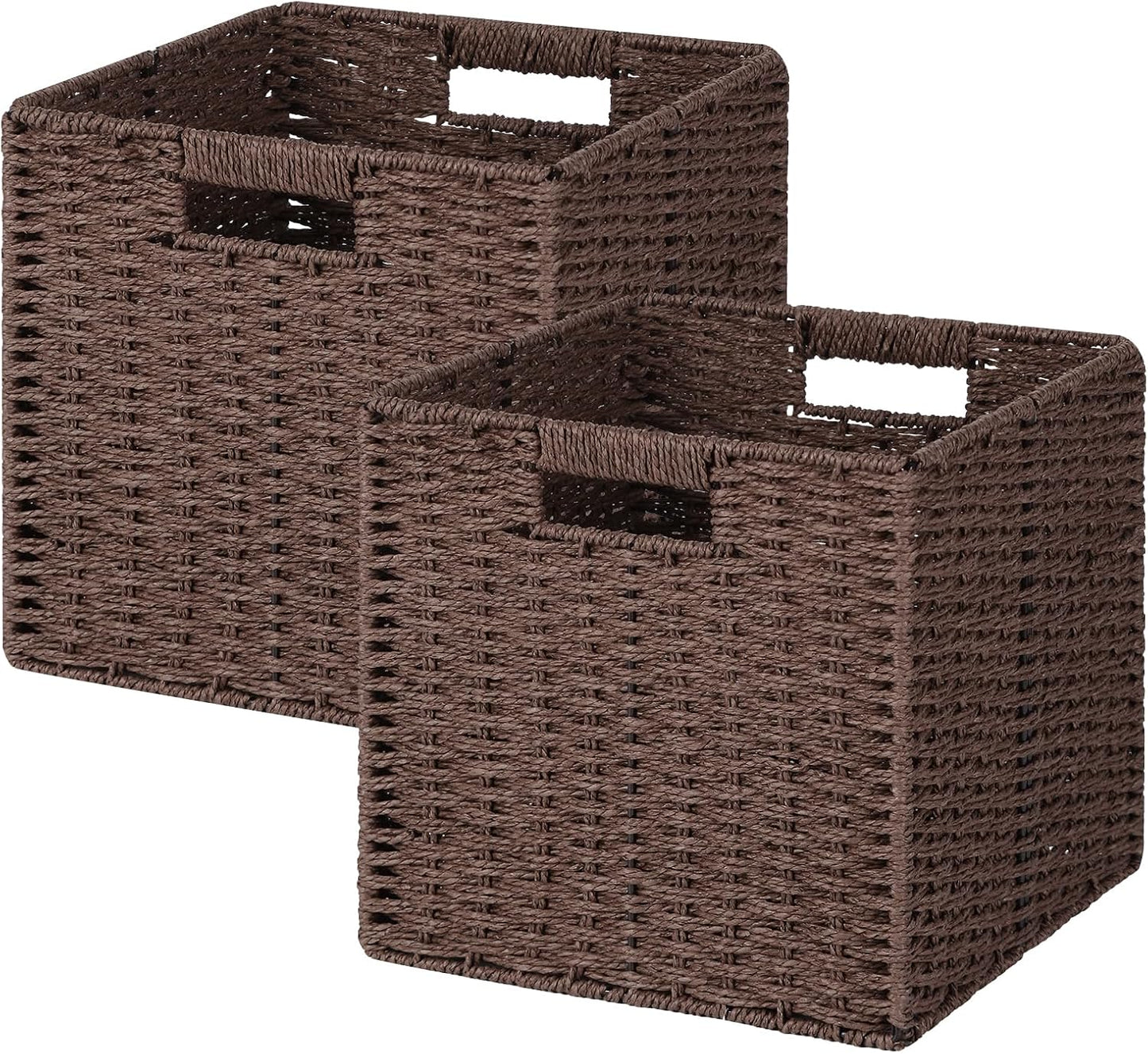 2 Cestas Mimbre 11x11" Plegables Asas Marrón