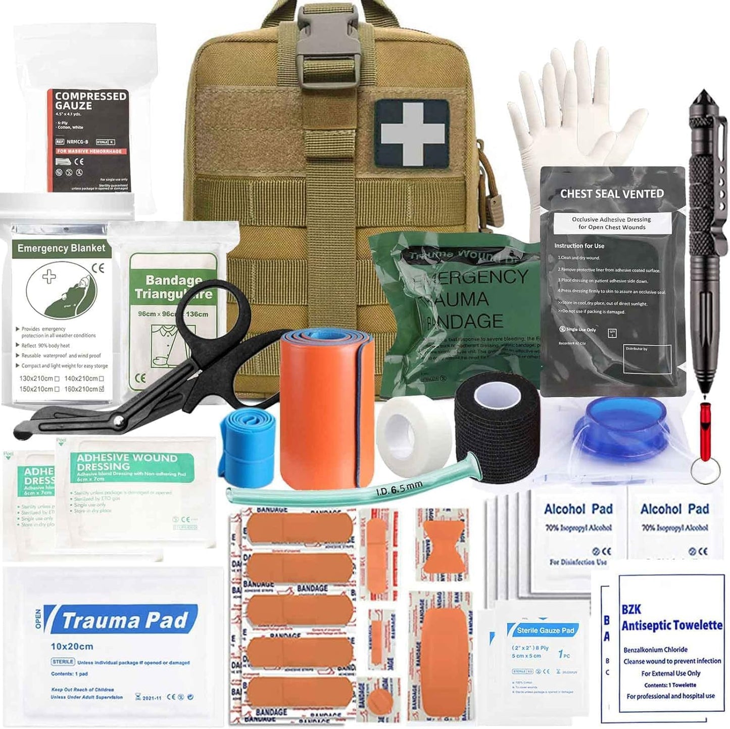 Kit primeros auxilios táctico 74 pzas bolsa Molle IFAK