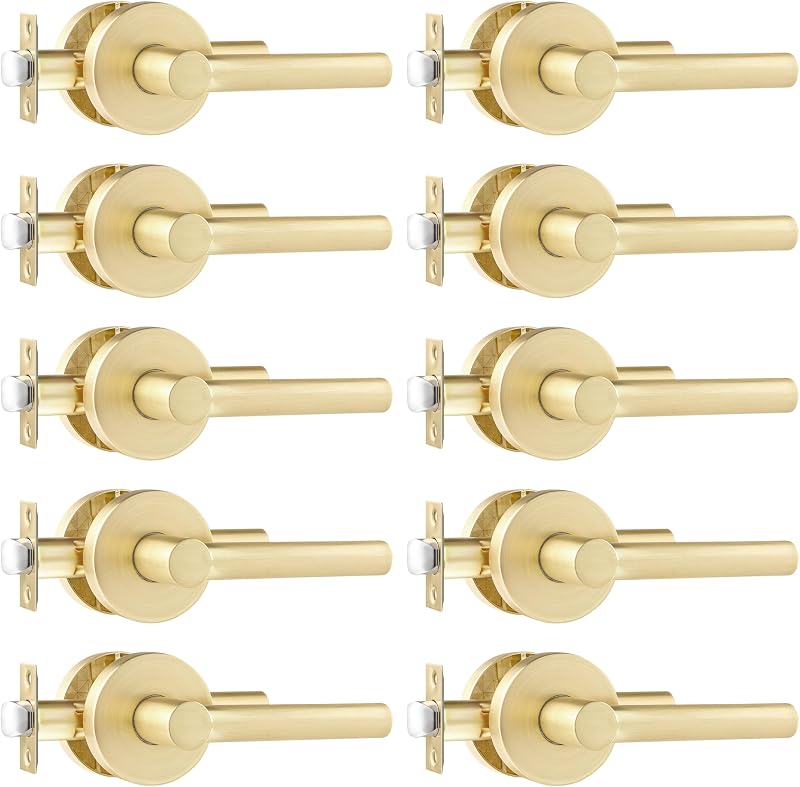 Pack 10 Manijas Puerta Paso Palanca Latón Satinado