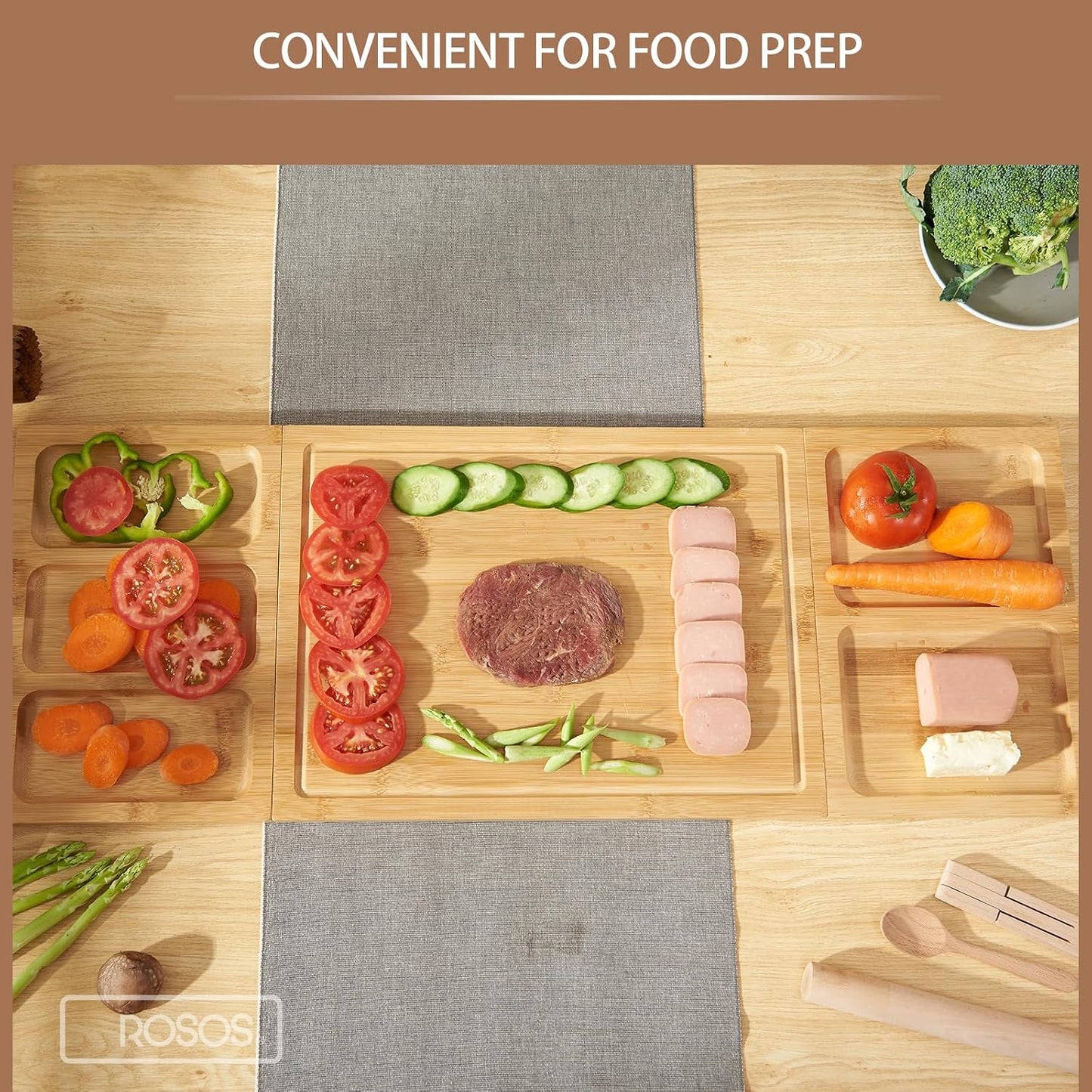 Tablas de cortar bambú cocina juego con almacenamiento