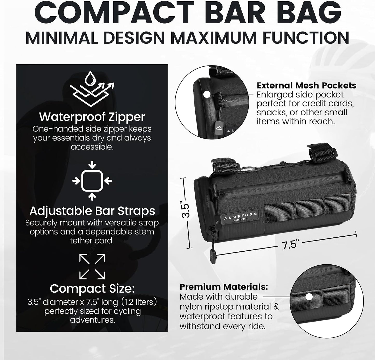 Bolsa rígida manillar bicicleta con cremallera y correas