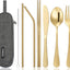 Set cubiertos acero inox portátil con estuche impermeable dorado