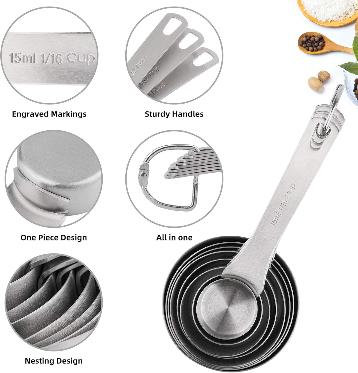 Set 9 Tazas Medidoras Acero Inox 18/8 con Tabla Magnética