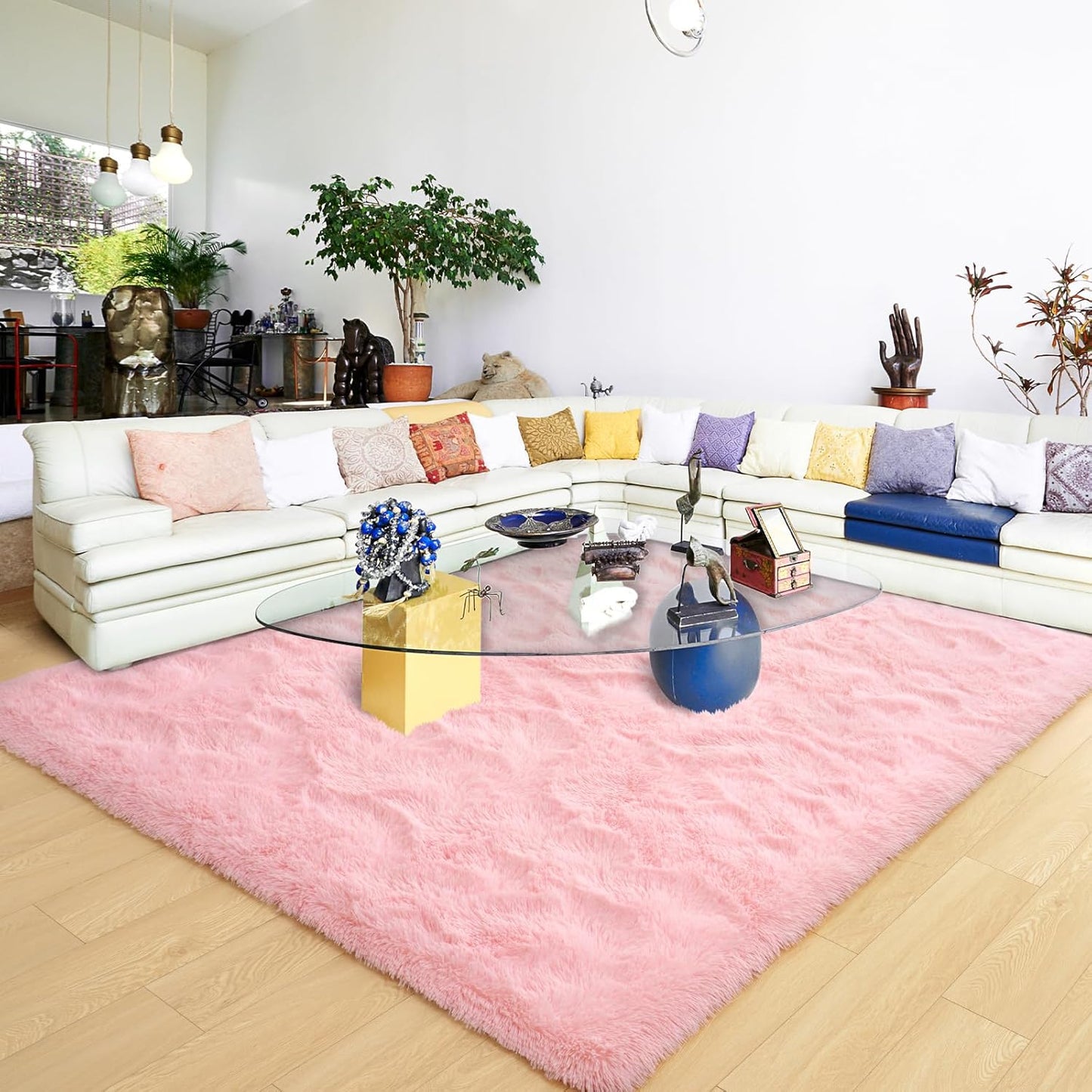 Alfombras peludas rosa para dormitorio 5x8ft sala de estar