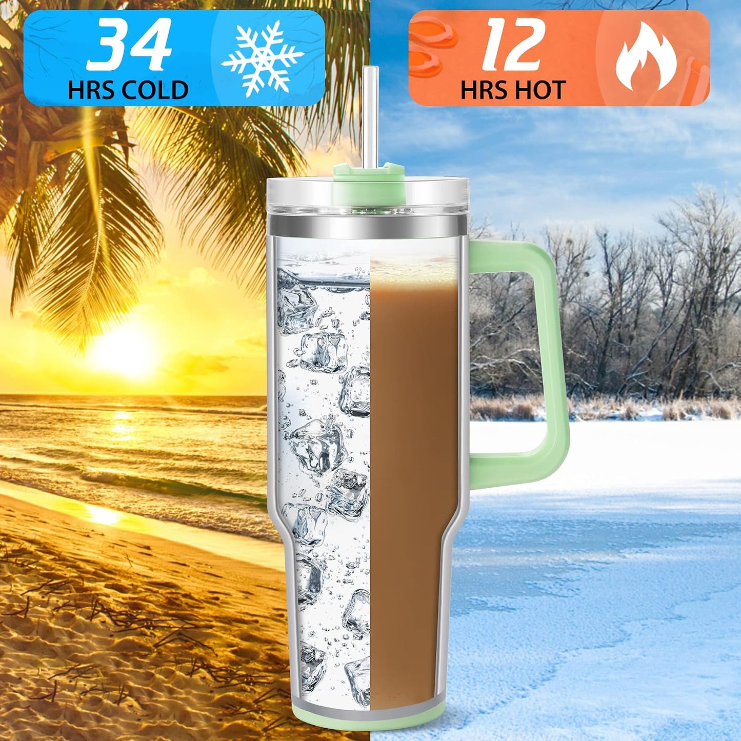 Vaso acero inox aislado 40oz con asa tapa popote 34h frío