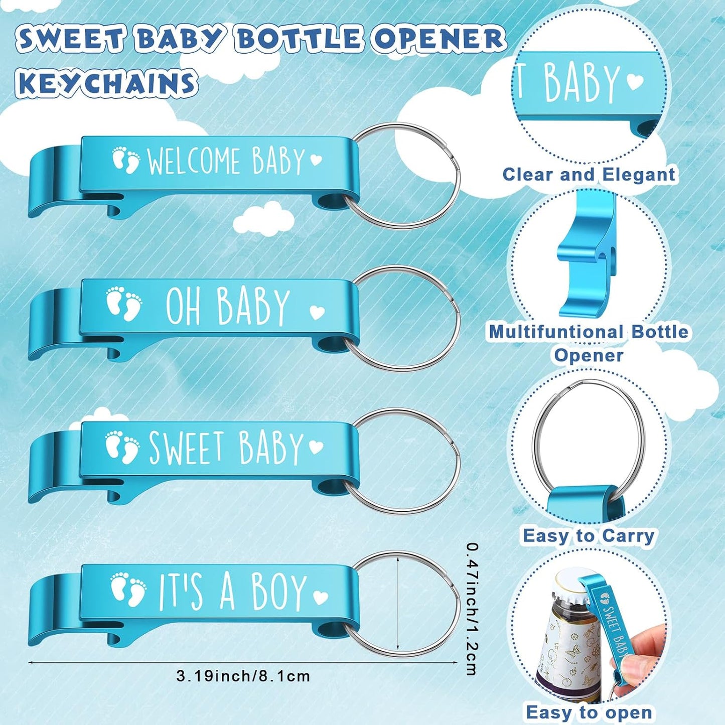 50 Set Regalo Baby Shower Azul con Etiquetas y Llaveros