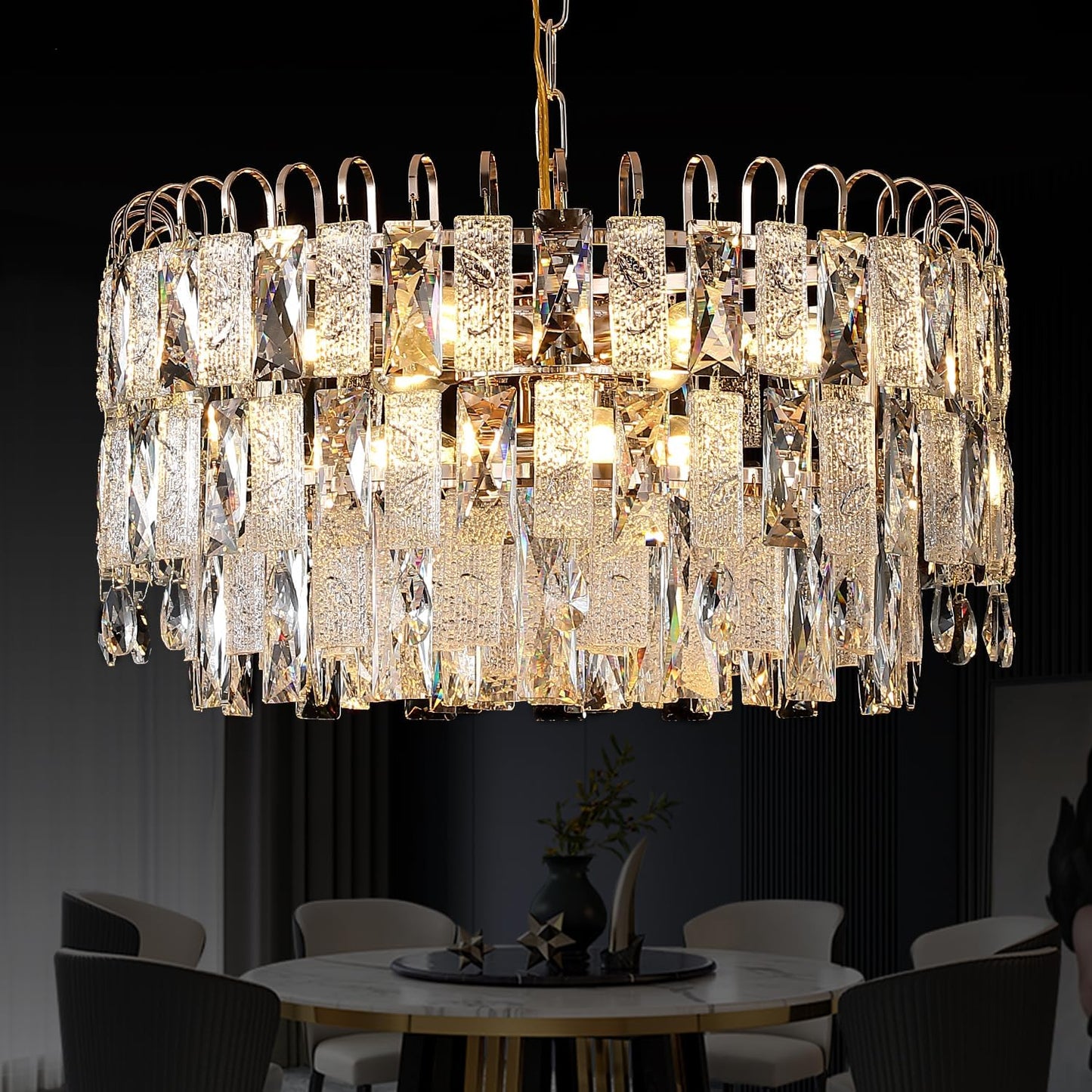 Candelabro cristal K9 dorado 20pulg 9 luces sala comedor