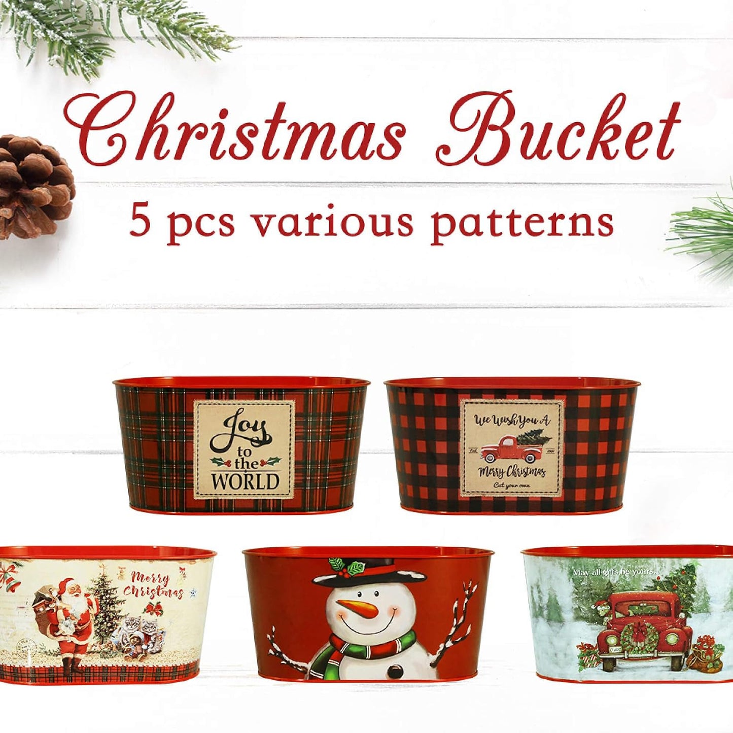 Cubos metal navideño 5 macetas hierbas estaño decoración