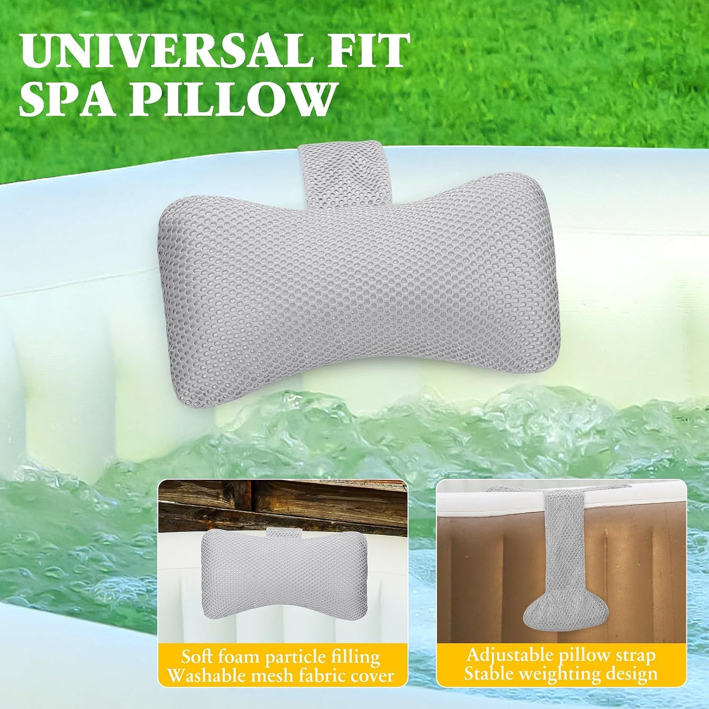 Almohada hidromasaje bañera pack 2 ajustable gris
