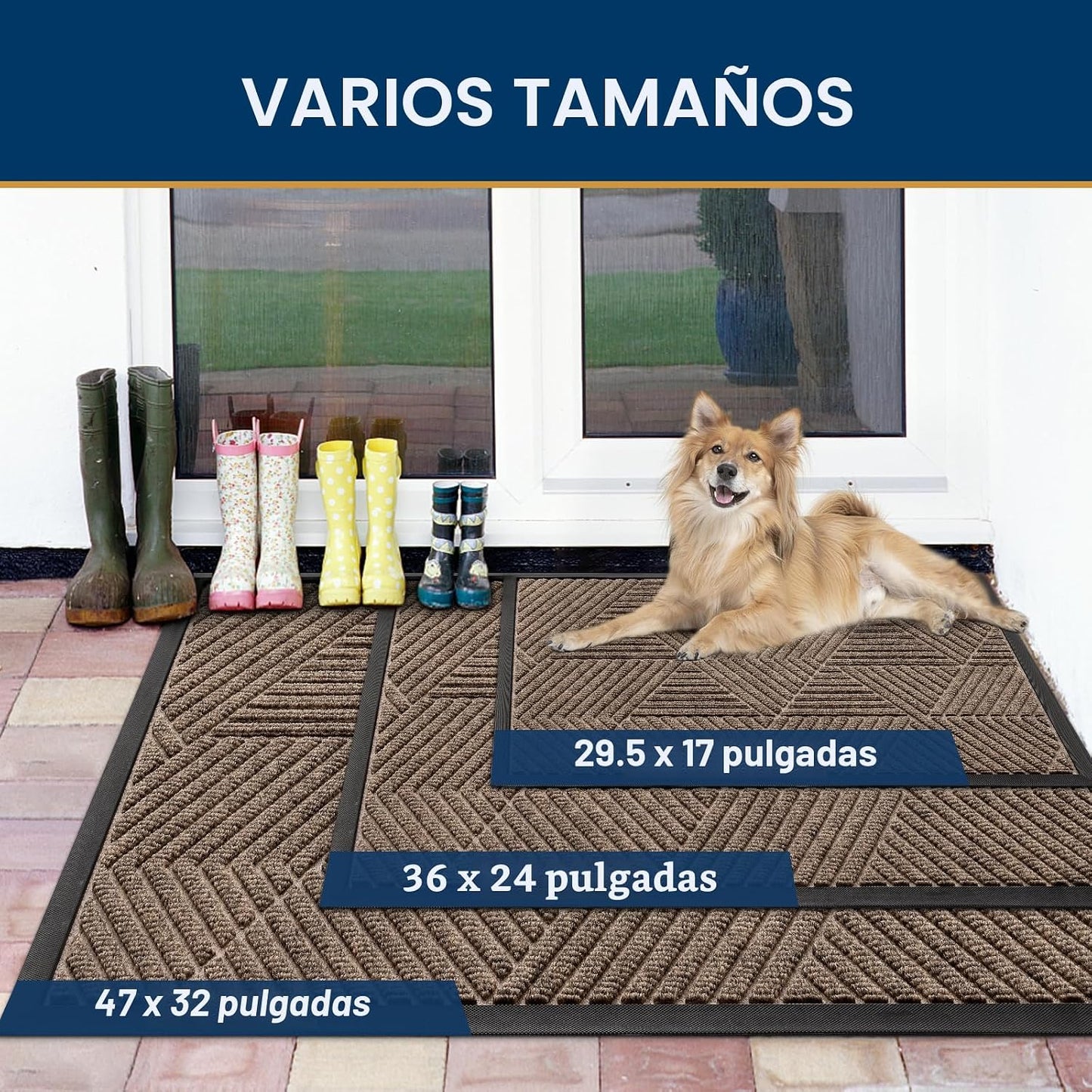 Felpudo puerta exterior caucho 29.5x17pulg marrón