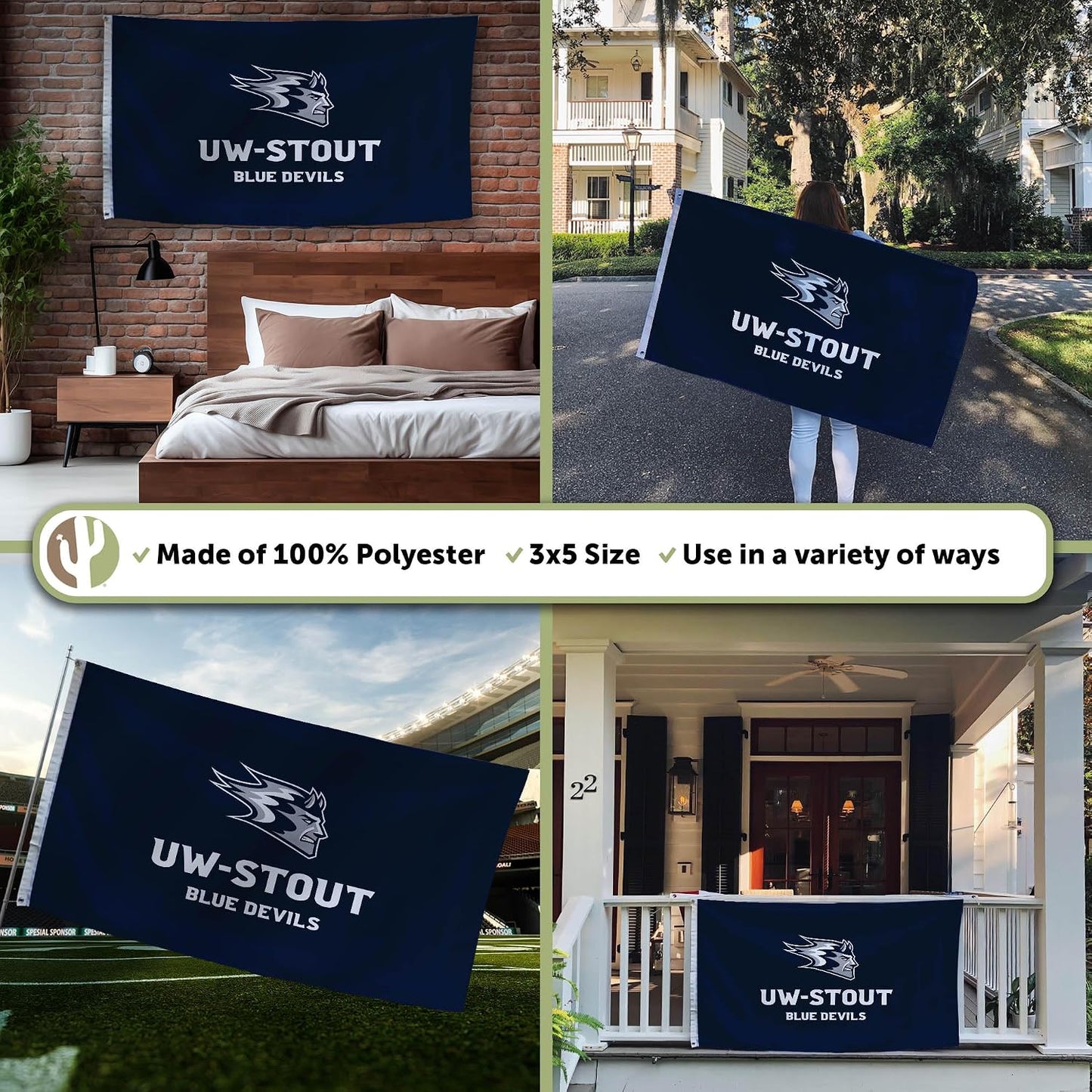 Bandera UW Stout 3x5ft tela poliéster interiores exteriores