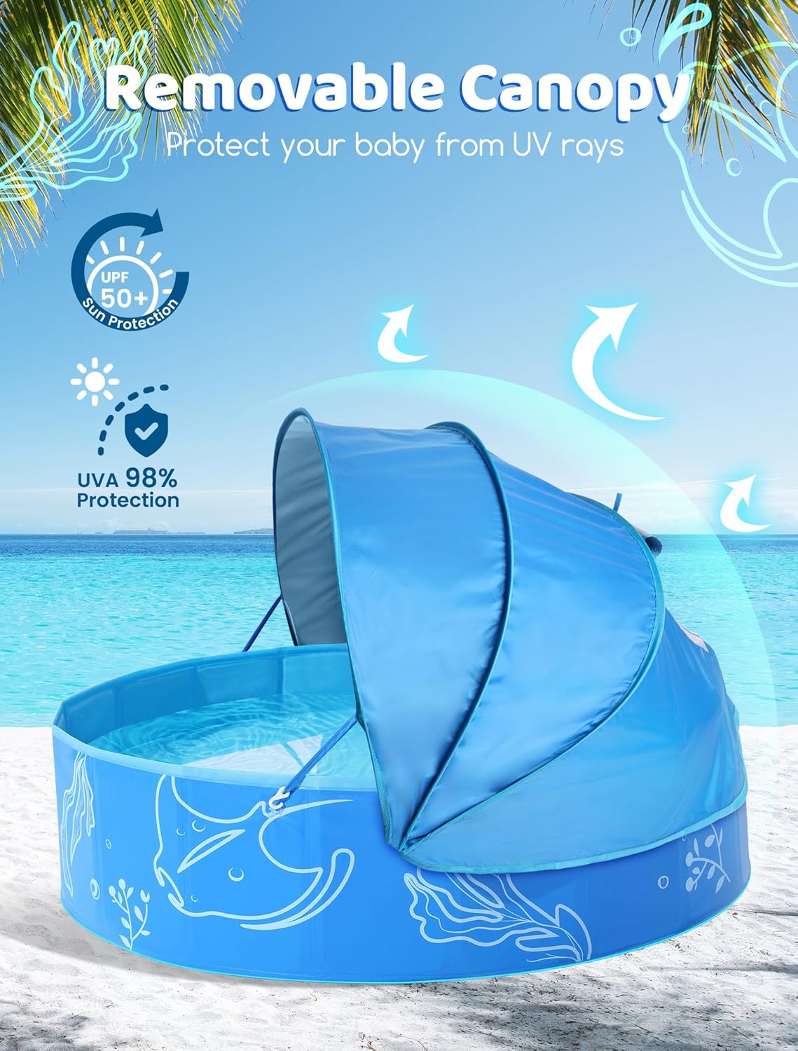 Piscina plegable para niños 47pulg con dosel azul