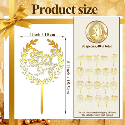 40 Pzas Decoración Acrílico Dorado Brillante Cumpleaños